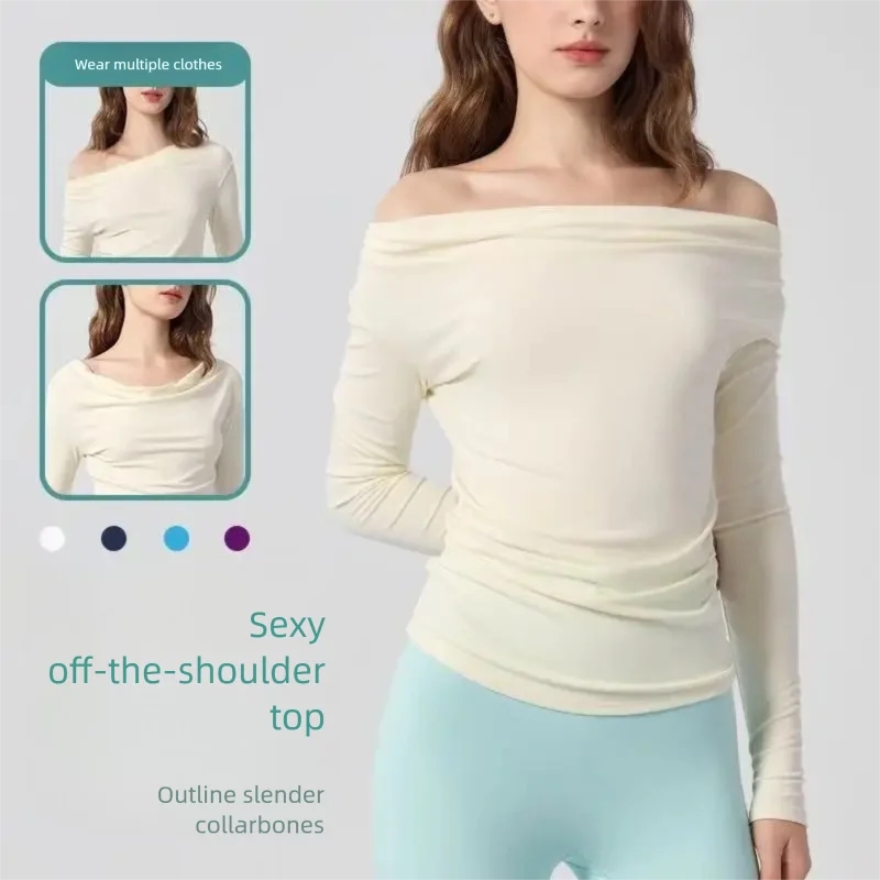 Pilates Yoga One - 秋の新作長袖ヨガジムワークアウトトップス、フェミニンなワンショルダートップス、ランニングピラティススリムスポーツ＆フィットネストレーニングウェア
