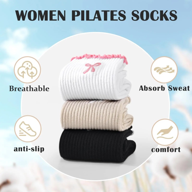 Pilates & Yoga Vida - プロフェッショナルヨガソックス、コットンストラップシリコン滑り止めピラティスフィットネスダンスフロアソックス